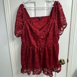 Torrid Dark Red Lace Women's Blouse - Size 2 - NWOT